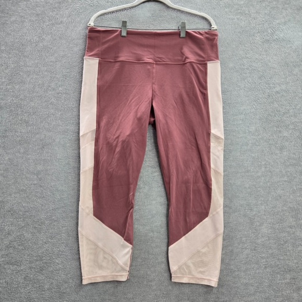 Athleta Women Pants XL Pink Colorblock Crop Leggings Sheer High Rise 21"‎ Inseam